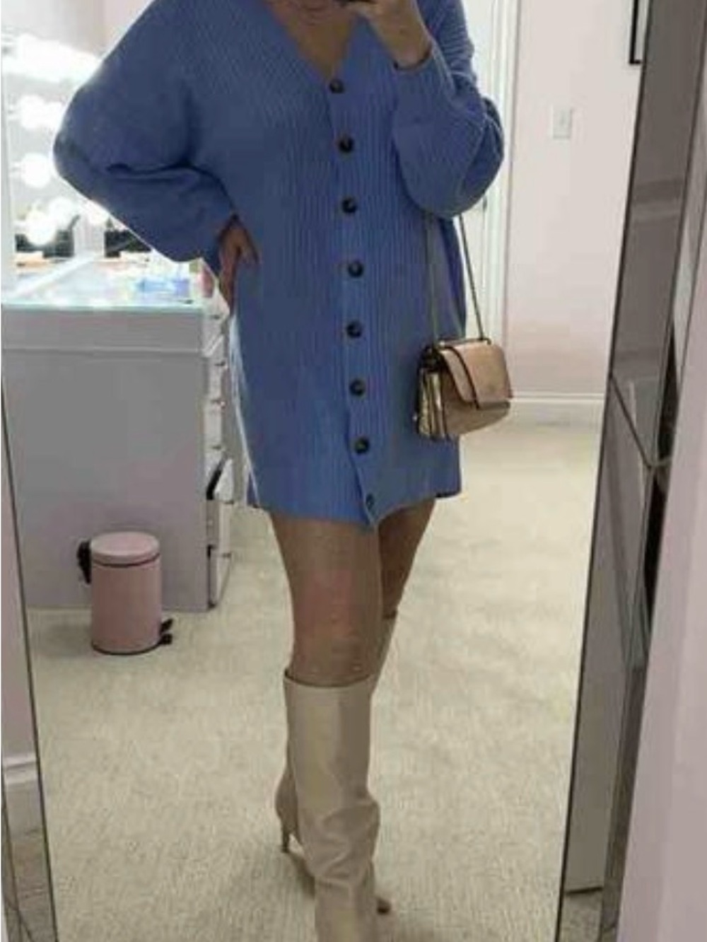 French Connection Dusk Blue Button-Front Knit Dress-NWT